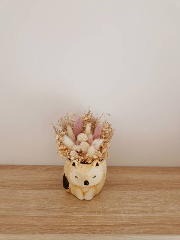 Potje vos beige met droogbloemen