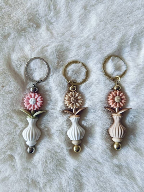 Sleutelhanger vaasje met bloem