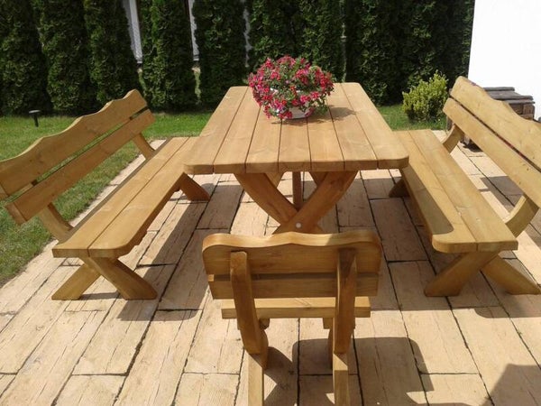 Gartenmöbel, Holzgartenmöbel, Tisch 180 cm +2 x Bank + 2 x Stuhl.