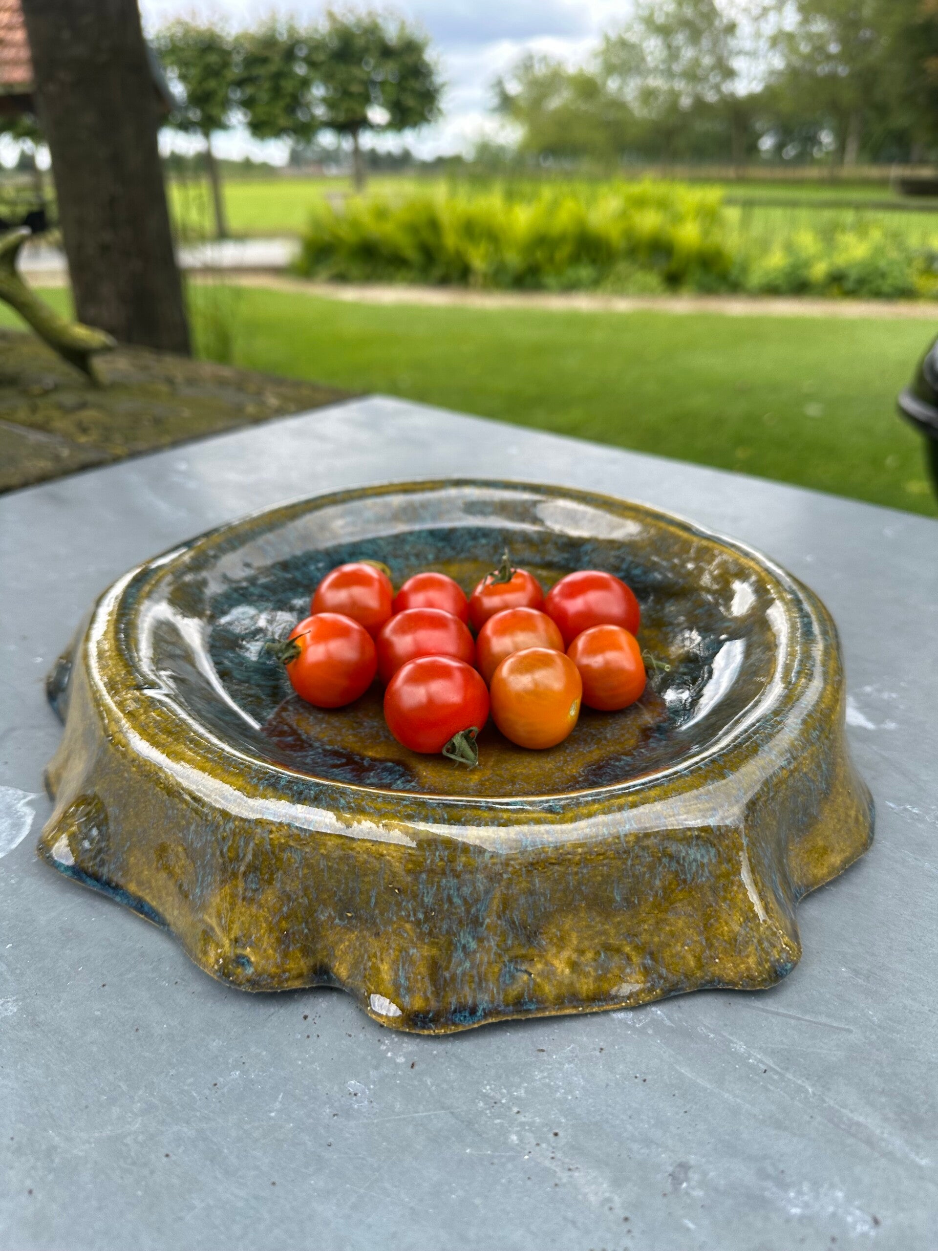 ‘Upside down’ schaal | blauw | groen | oker