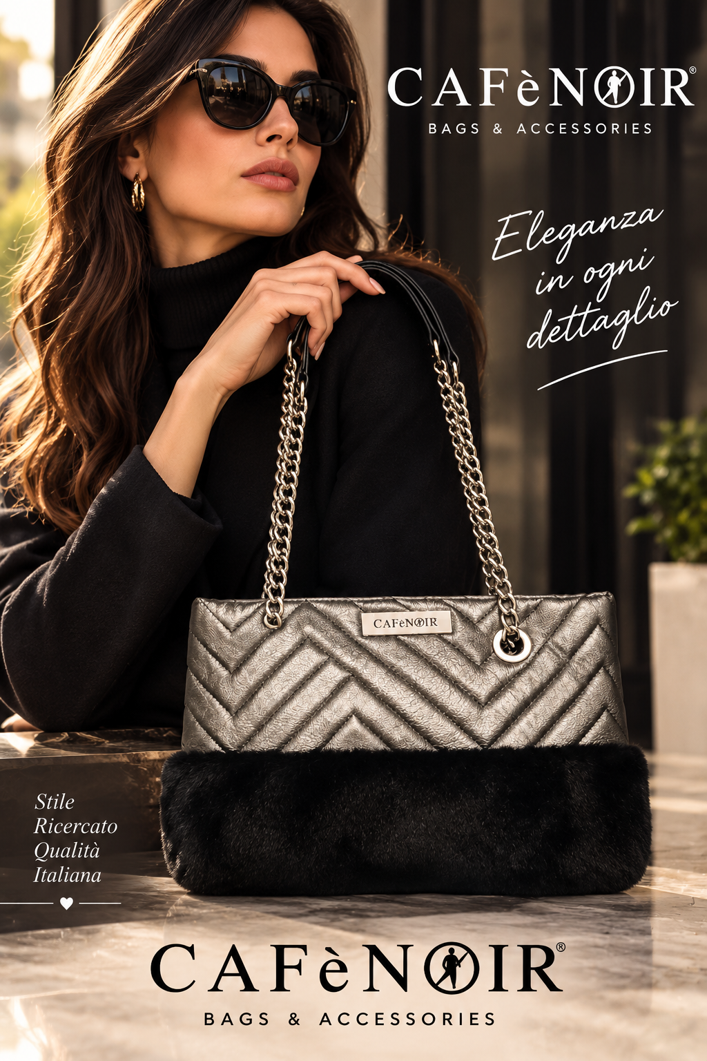 Cafè Noir Borsa elegante con pelliccia