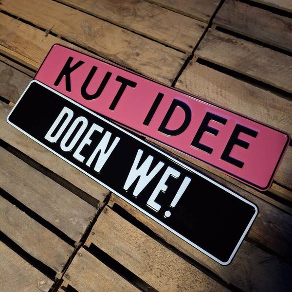 Set metalen kentekenplaten - KUT IDEE DOEN WE