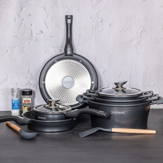 Royalty Line® 17 Delige Pannenset – Alle Warmtebronnen – Met Antiaanbaklaag – Pan Met Afneembare Handvaten – Oven Ready – PFOA Vrij – Pannen Voor Alle Warmtebronnen – Zilver