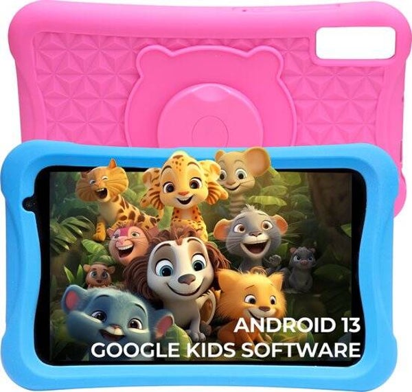 A SHOWMODELLEN - Denver Kindertablet - Android 13 – Ouderlijk Toezicht - 4GB RAM - 64GB intern geheugen - 8 Inch - Model NOV 2023 - Incl. Blauwe en Roze Tablethoes - TIO80105K