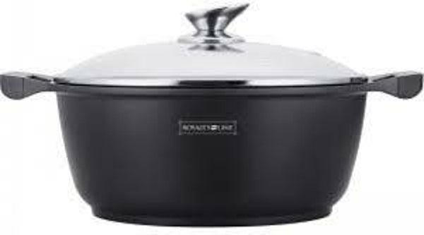 Royalty 32 CM Soeppan / Braadpan met Glazen afdekplaat ZWART NIEUW!