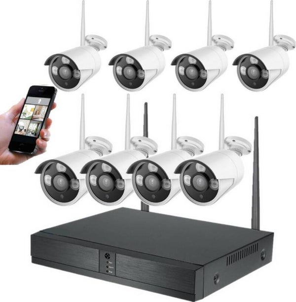 CCTV – WIFI Beveiligings Camera – Set van 8 Draadloze Cameras – Beelden op Scherm of Smartphone (Gratis App) NIEUW!
