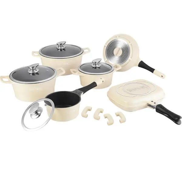 Royalty – CREAM – Kitchen Utensil Set Cast Aluminium 15-Piece Marble Coating
