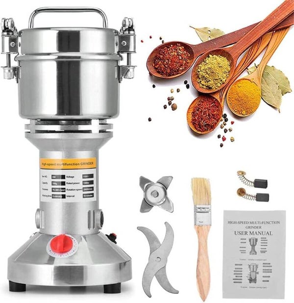 Elektrische Grinder voor Graan - Meel - Koffiebonen - Noten etc - Zilver