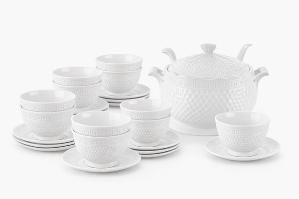 Luxe Design - 27 Delige Servies Set - 12 Kommen - 12 shotels - Theepot + Accessoires - Nieuw