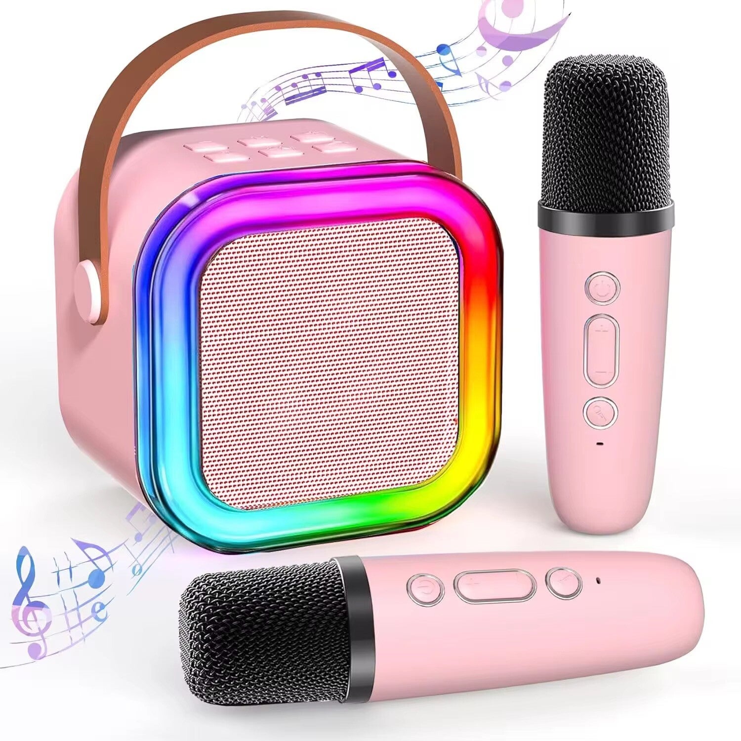 Karaoke Set - Met Bluetooth Speaker en 2 Draadloze Microfoon - Draagbare mini-lichtluidspreker - Karaokeset - Volwassenen en Kinderen - Roze
