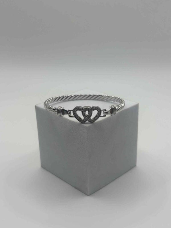 Double Heart CZ Bracelet - Toddler/Young Child 5.5", Silver