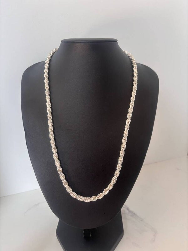 Diamond Cut Rope Chain 24”, Silver