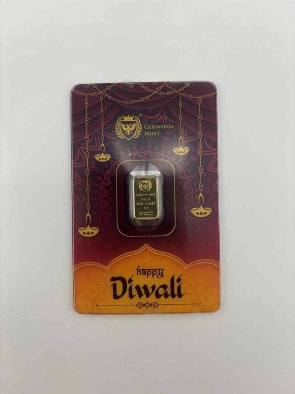 Germania Mint Gold Diwali 1g Minted Bar - 999.9 Fine Gold