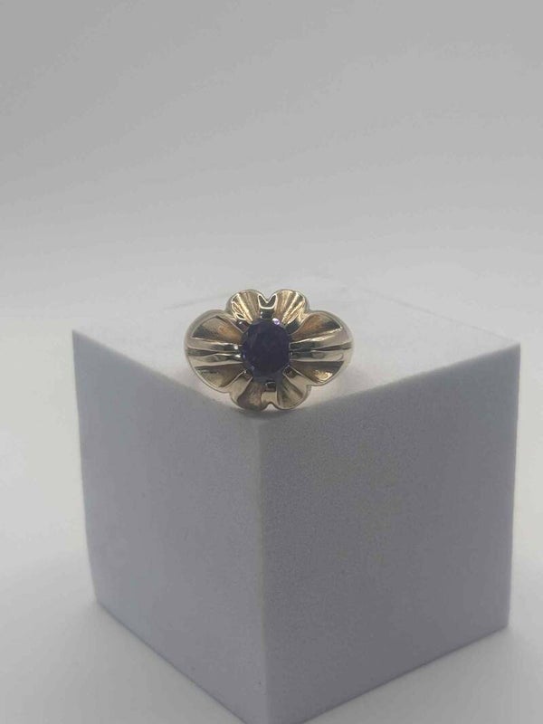 Men's Purple Amethyst Stone Ring Size T, 9ct Yellow Gold