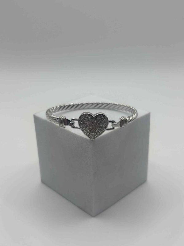 Heart CZ Bracelet - Toddler/Young Child 5.5", Silver