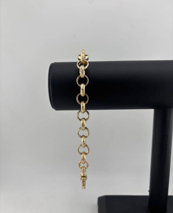 Half Patterned Belcher Bracelet  9”  9ct Yellow Gold