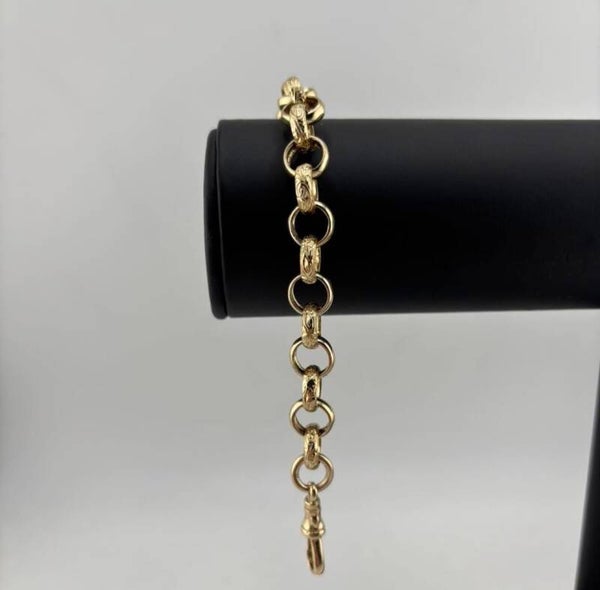 Half Patterned Belcher Bracelet 8.5”, 9ct Yellow Gold