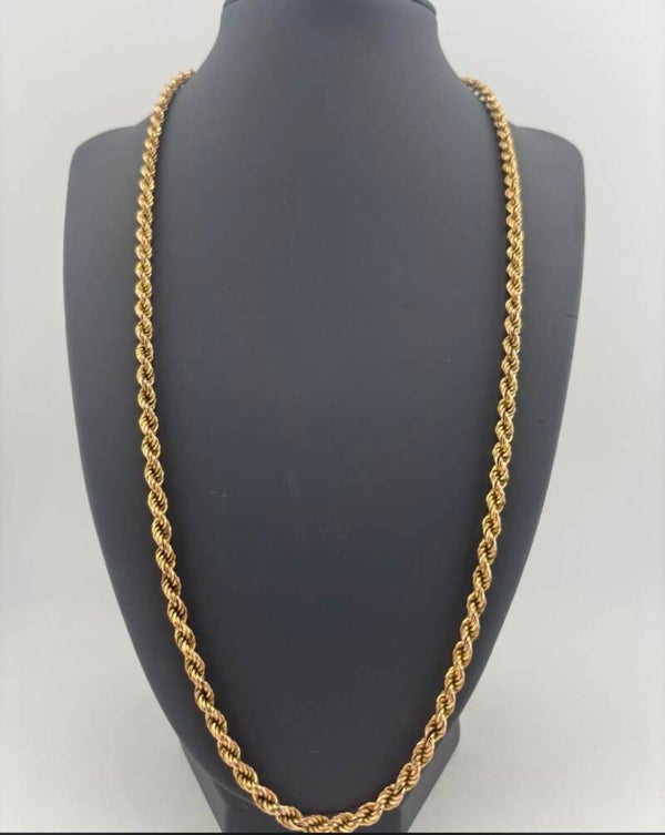 Semi Solid Rope Chain 24”, 9ct Yellow Gold