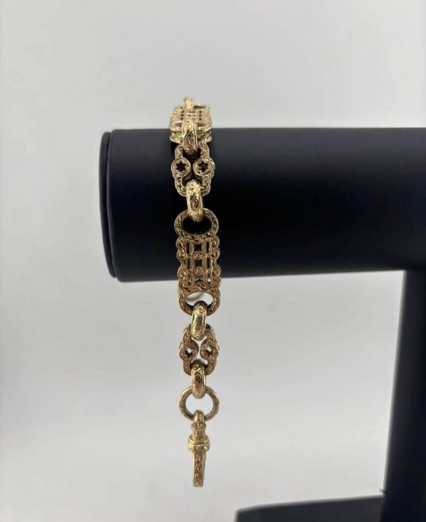 XL Stars Bars Bracelet 9", 9ct Yellow Gold