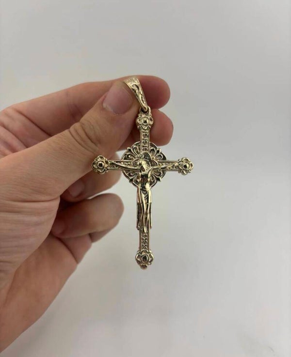 Large Double Sided Crucifix, 9ct Yellow Gold