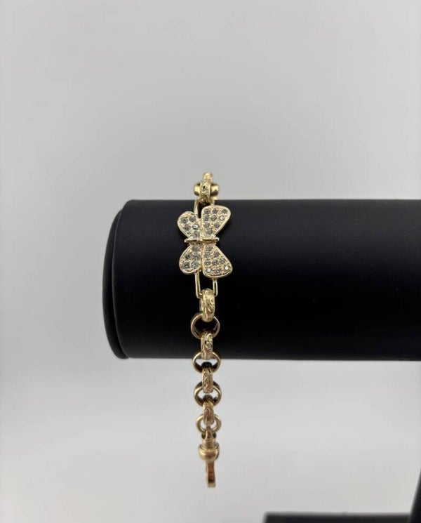 Stone Set Butterfly Bracelet 5.5", 9ct Yellow Gold