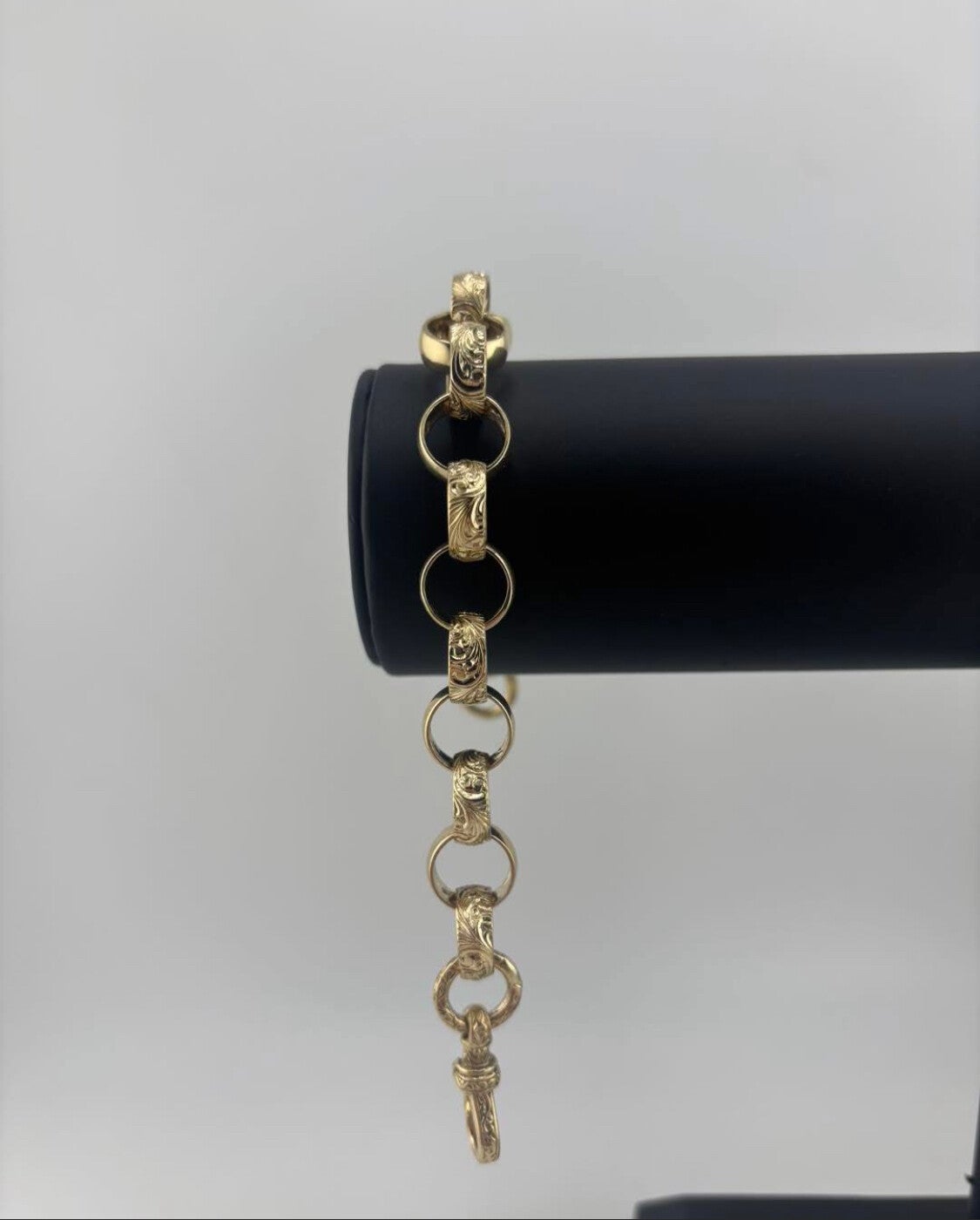 Half Patterned Belcher Bracelet 9", 9ct Yellow Gold