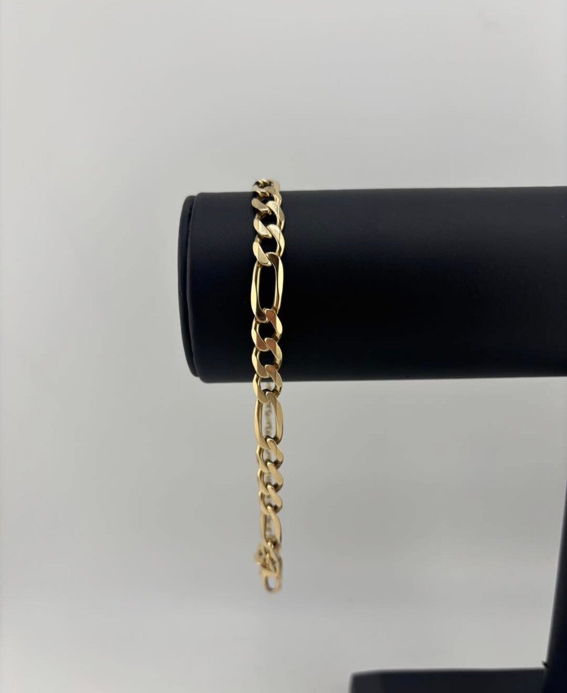 Figaro Bracelet with Safety Chain 9", 9ct Yellow Gold