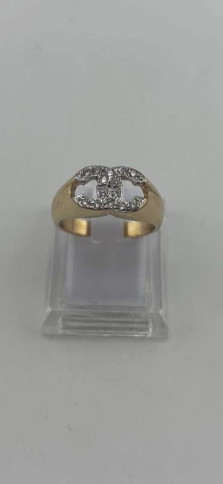 Gypsy Style CC CZ Ring, Size O/P, 9ct Yellow Gold