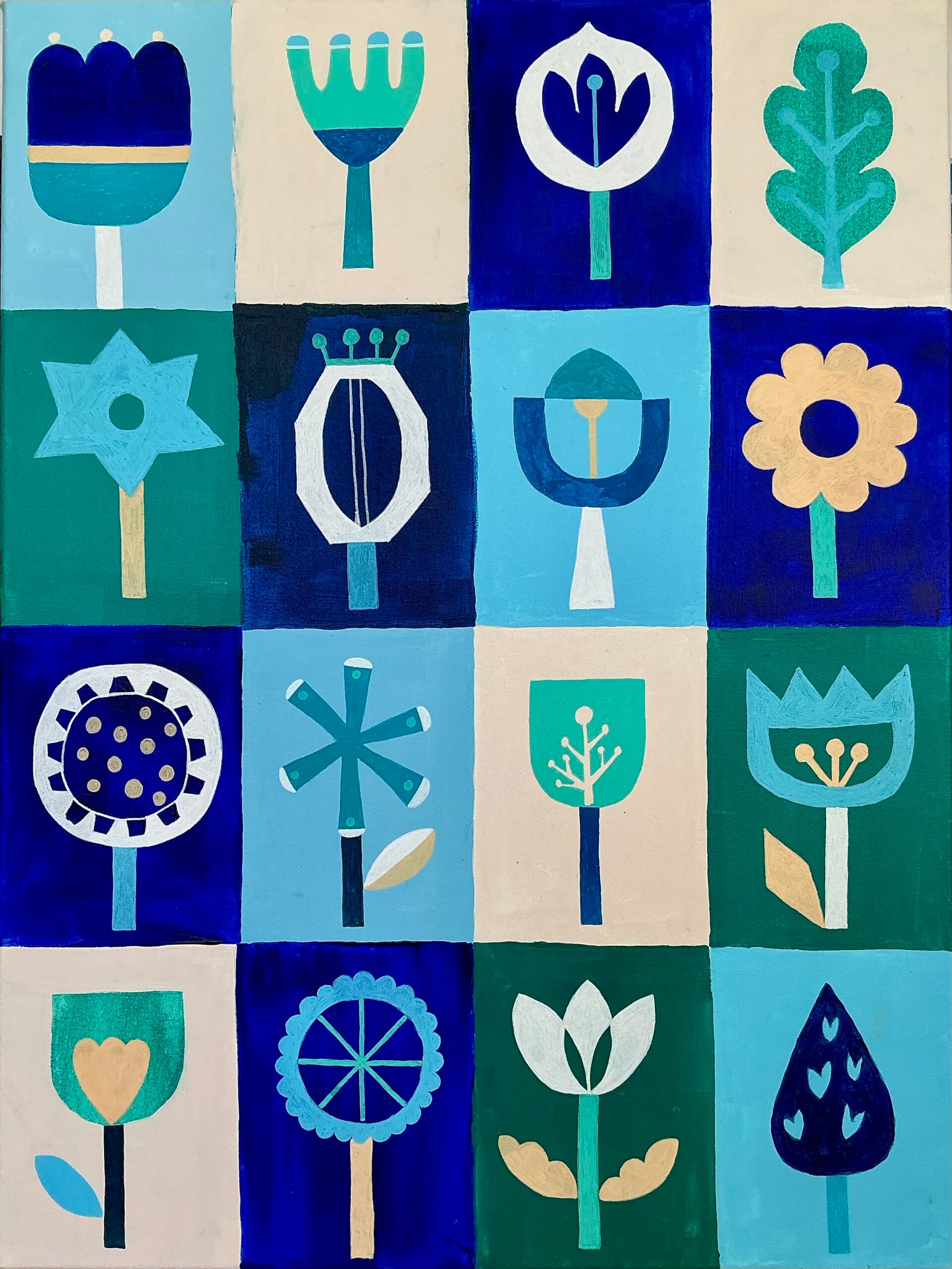 16 blue flowers