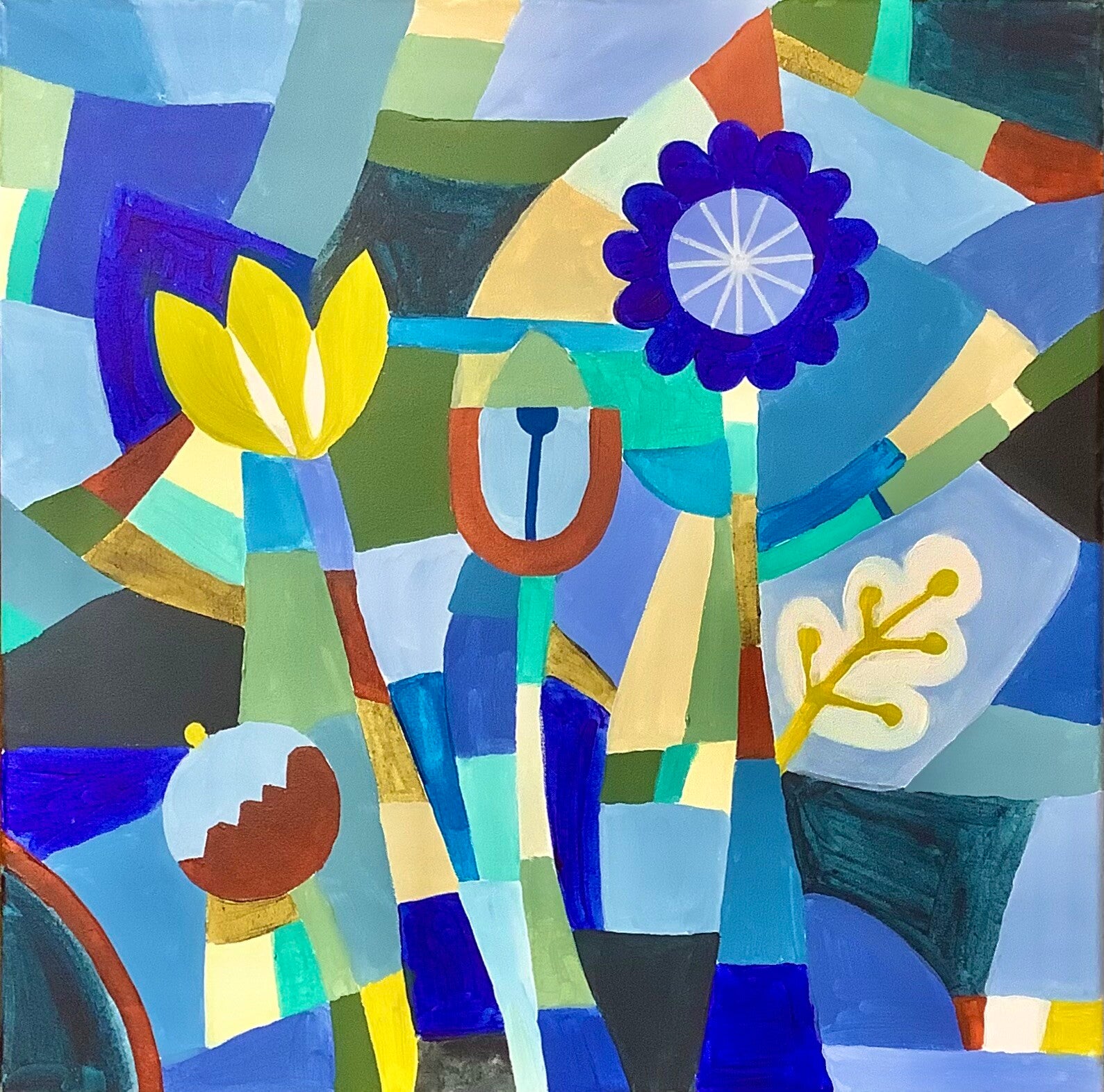 Blue and green flowers