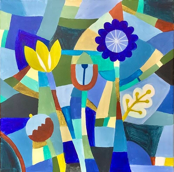 Blue and green flowers