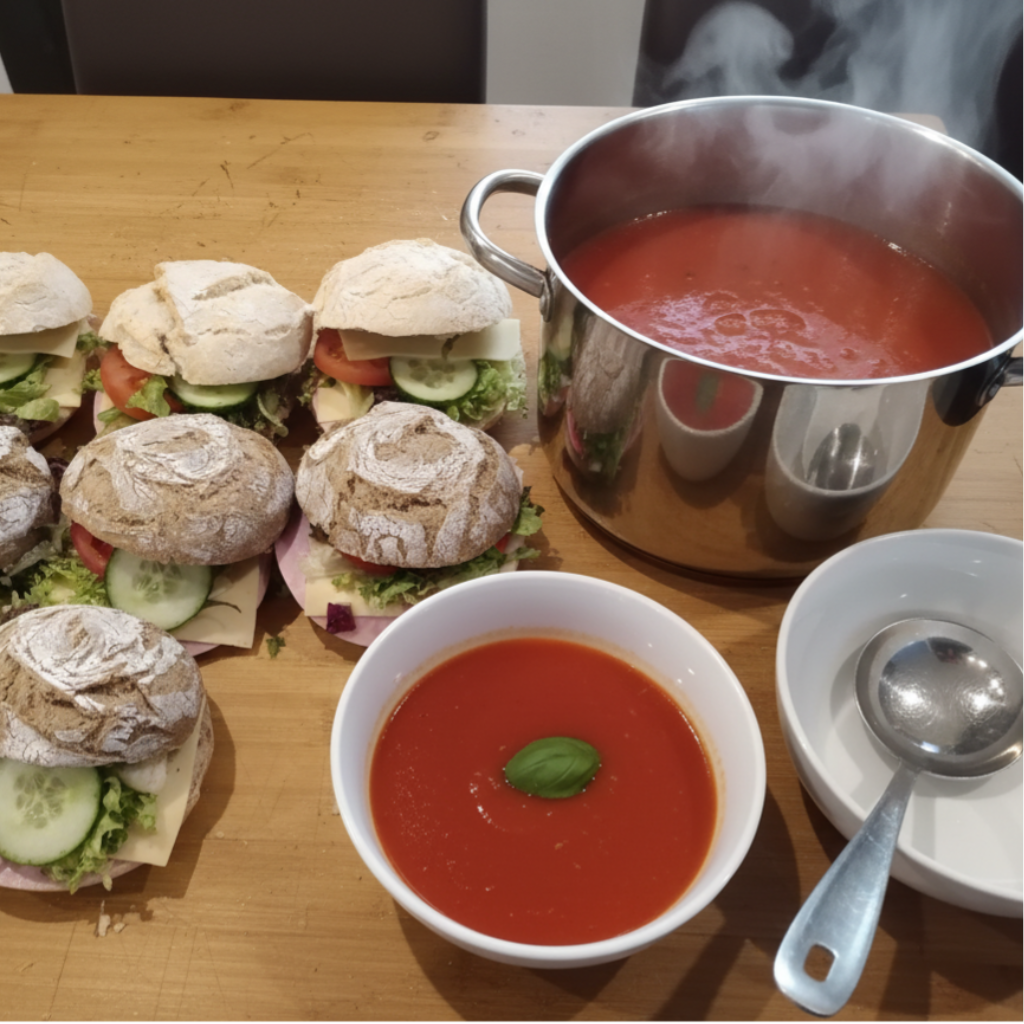 Twee broodjes met twee soepen