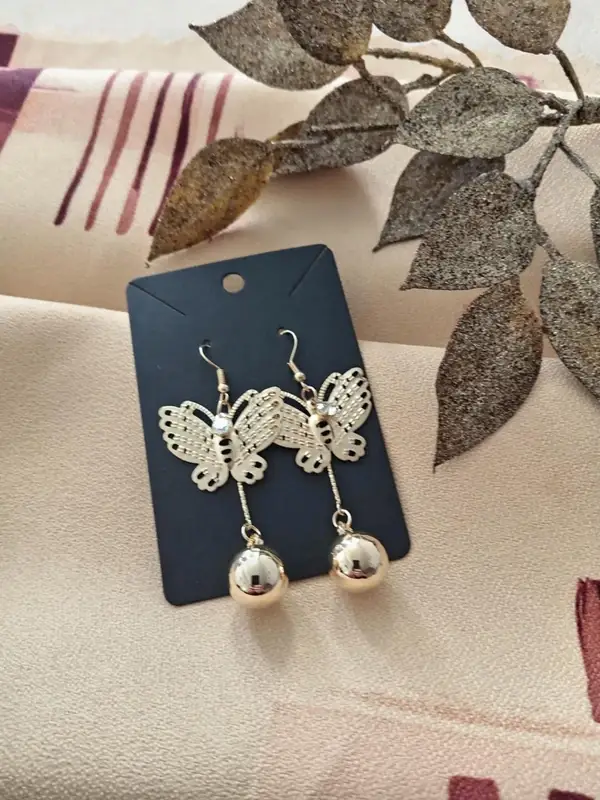 Interesting Long Earrings with a Butterfly Motif and Balls- Trendy Jewelry