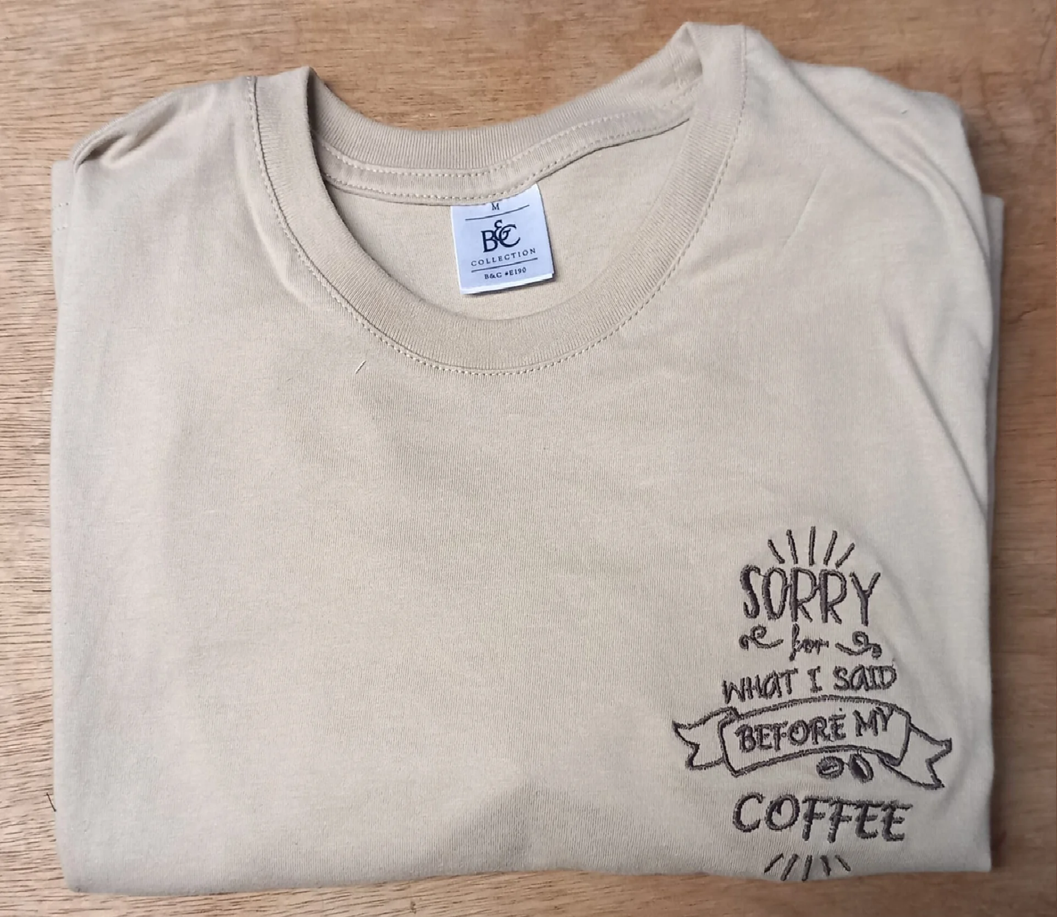 Beige T-shirt before my coffee