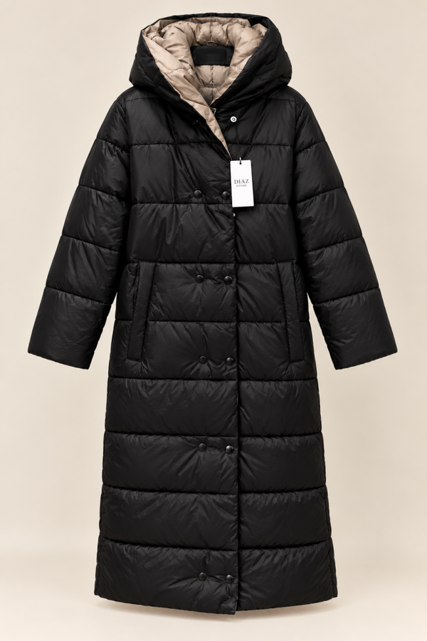 Reversible Lange Winterjas Dames Bruin/Creme