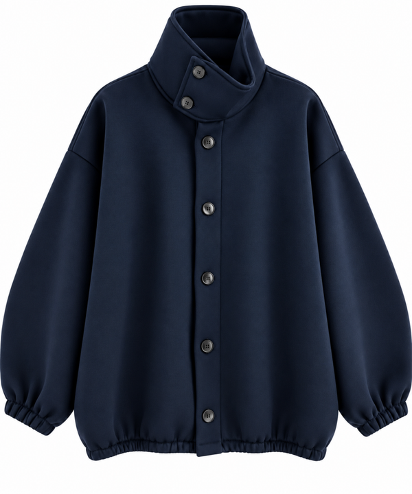 Dik Oversized Vest met Hoge Kraag – Navy Blue
