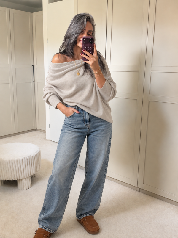 Creme Off Shoulder Trui Dames – One Size