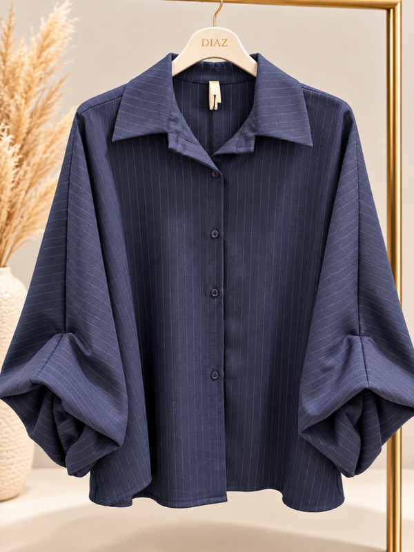 Navy Pinstripe Blouse