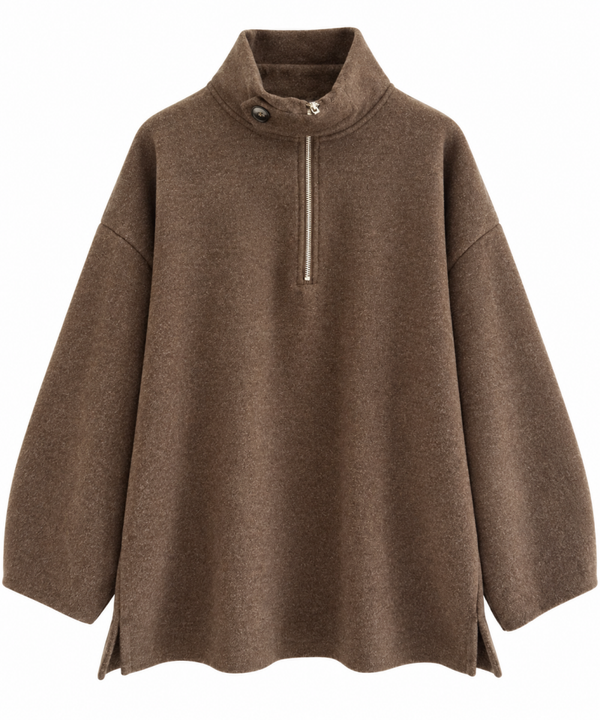 Oversized Trui met Rits – Chocolate Brown