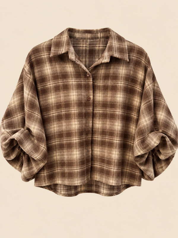 Check Geruite Blouse Bruin Dames