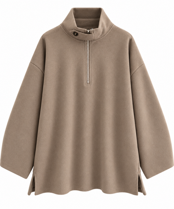Oversized Trui met Rits – Taupe | One Size