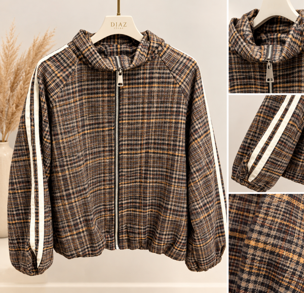 Geruit Bomberjack – Brown Check