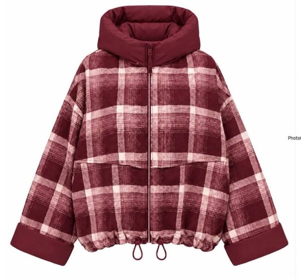 Geruite Checked Bomberjas – Burgundy Red