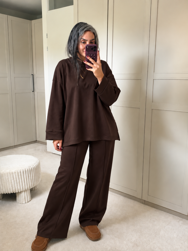Dames Comfy Twinset Donkerbruin