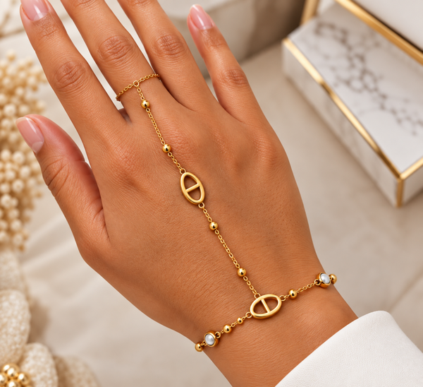 Gouden Hand Chain – Stainless Steel | Ring & Armband