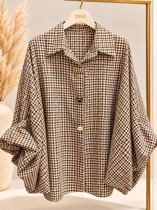 Check Blouse met Luxe Sierknopen