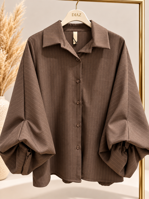 Brown Pinstripe Blouse – Pofmouwen