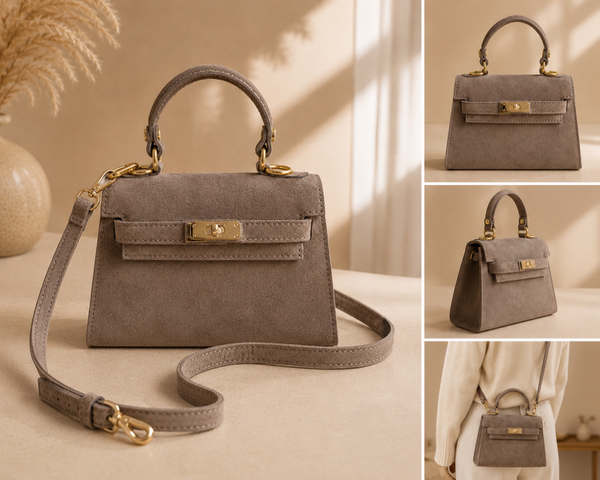 Mini Suède Leren Tas Taupe