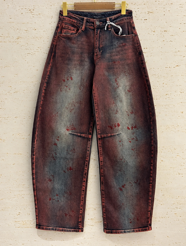 Barrel Jeans – Washed Bordeaux - Queen Harts