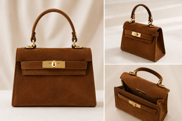 Mini Suède Leren Tas Cognac